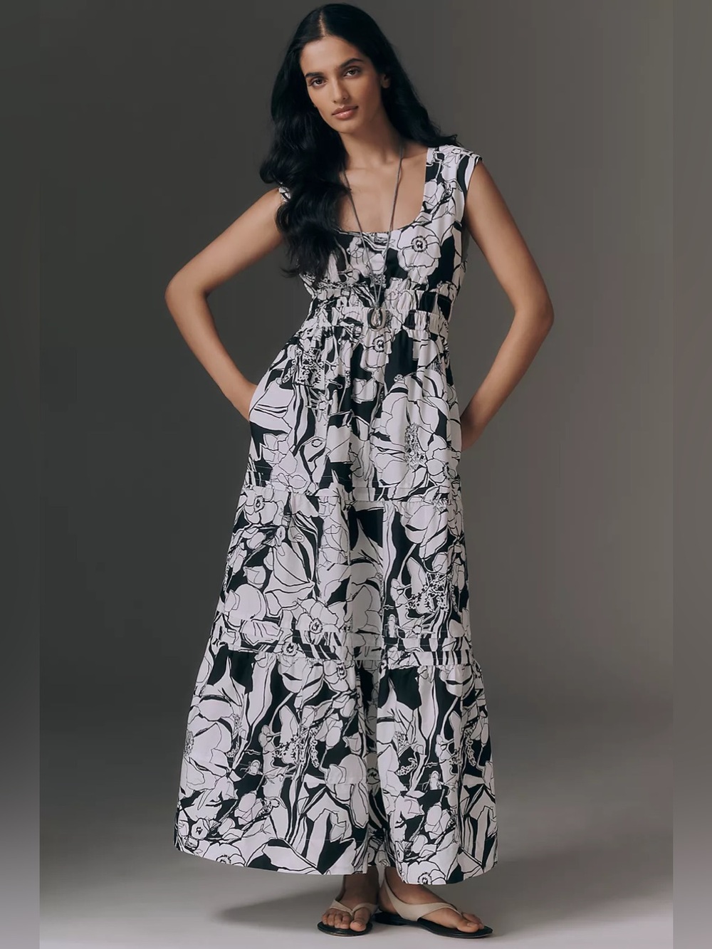 ANTHROPOLOGIE The Somerset Sleeveless Maxi Dress Black & White Floral